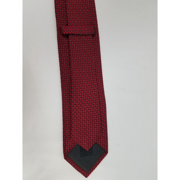 JZ Richards Mens Red Silk Tie Made In USA Geometric Circles in Squares - Picture 8 of 9